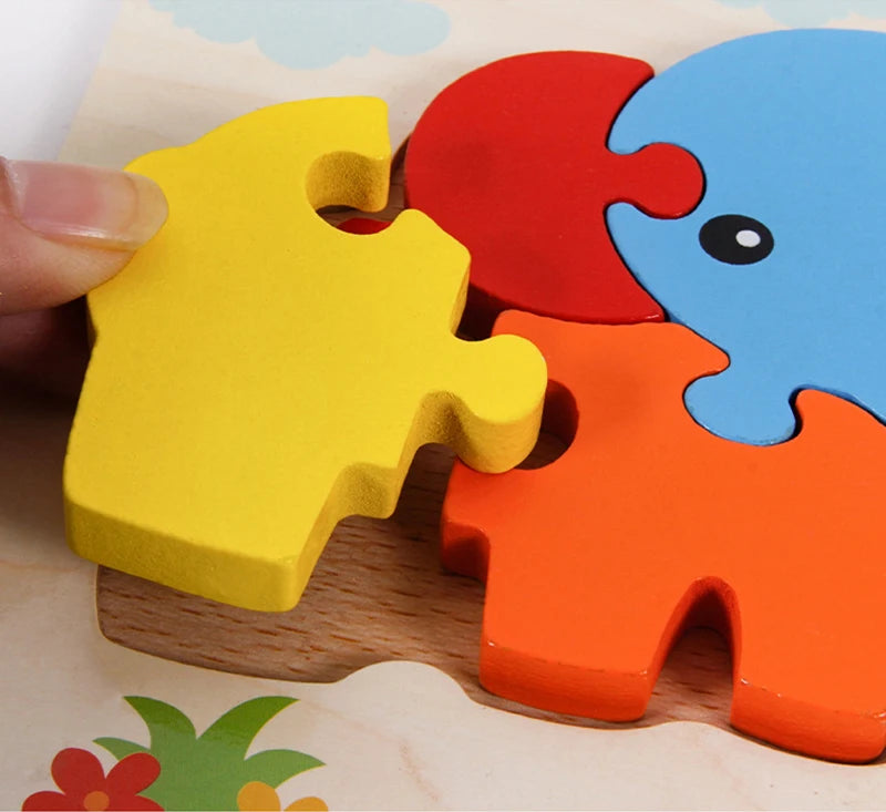 Baby Wooden Montessori Puzzle Child Game Wooden Puzzle 3D Cartoon Animal Puzzle Babies Toys Puzzles For Kids 1 2 3 Year Old