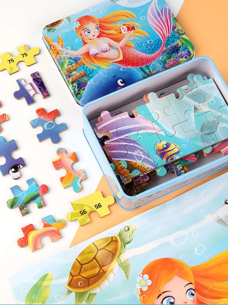 100 Pieces Wooden Toys Puzzle Toy Cartoon Animal Wood Jigsaw Puzzles Child Early Educational Learning Toys for Children