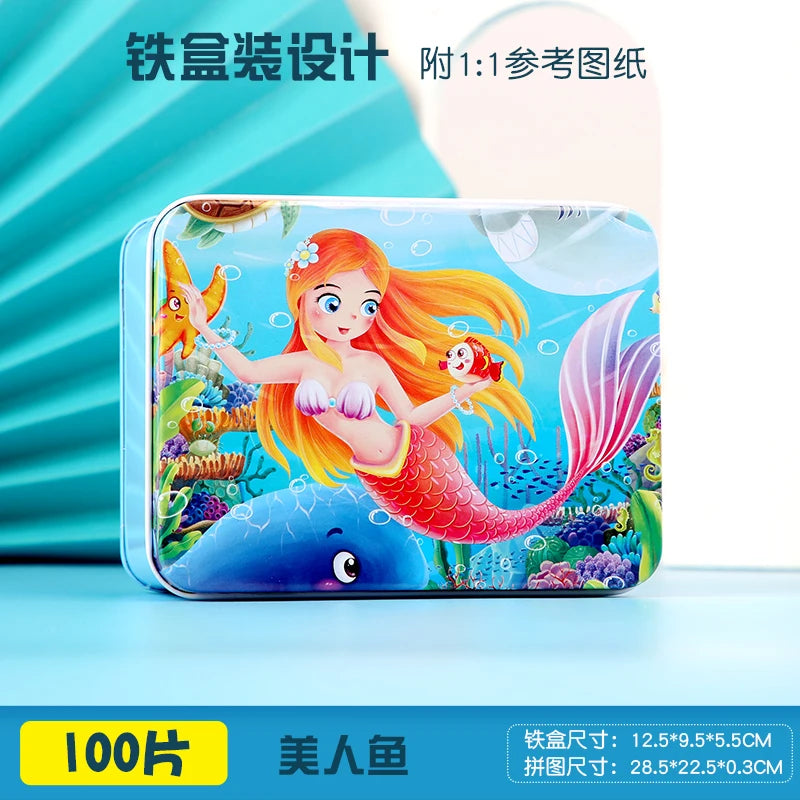 100 Pieces Wooden Toys Puzzle Toy Cartoon Animal Wood Jigsaw Puzzles Child Early Educational Learning Toys for Children