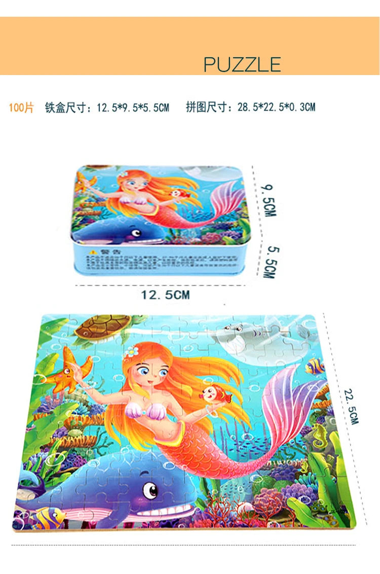 100 Pieces Wooden Toys Puzzle Toy Cartoon Animal Wood Jigsaw Puzzles Child Early Educational Learning Toys for Children