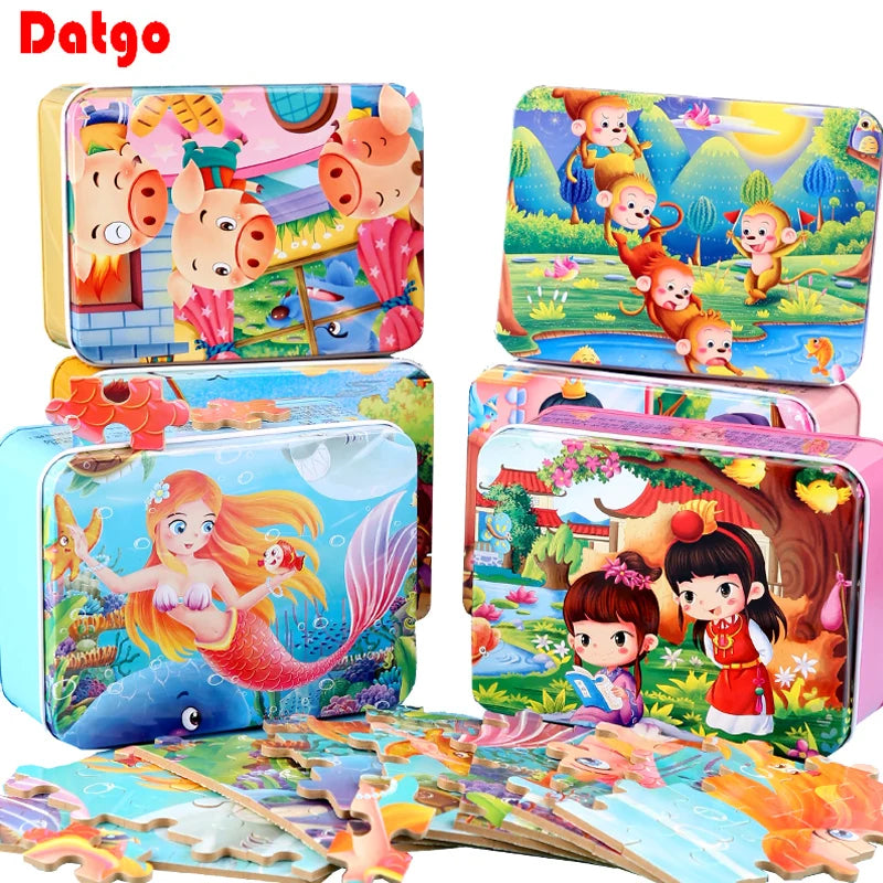 100 Pieces Wooden Toys Puzzle Toy Cartoon Animal Wood Jigsaw Puzzles Child Early Educational Learning Toys for Children