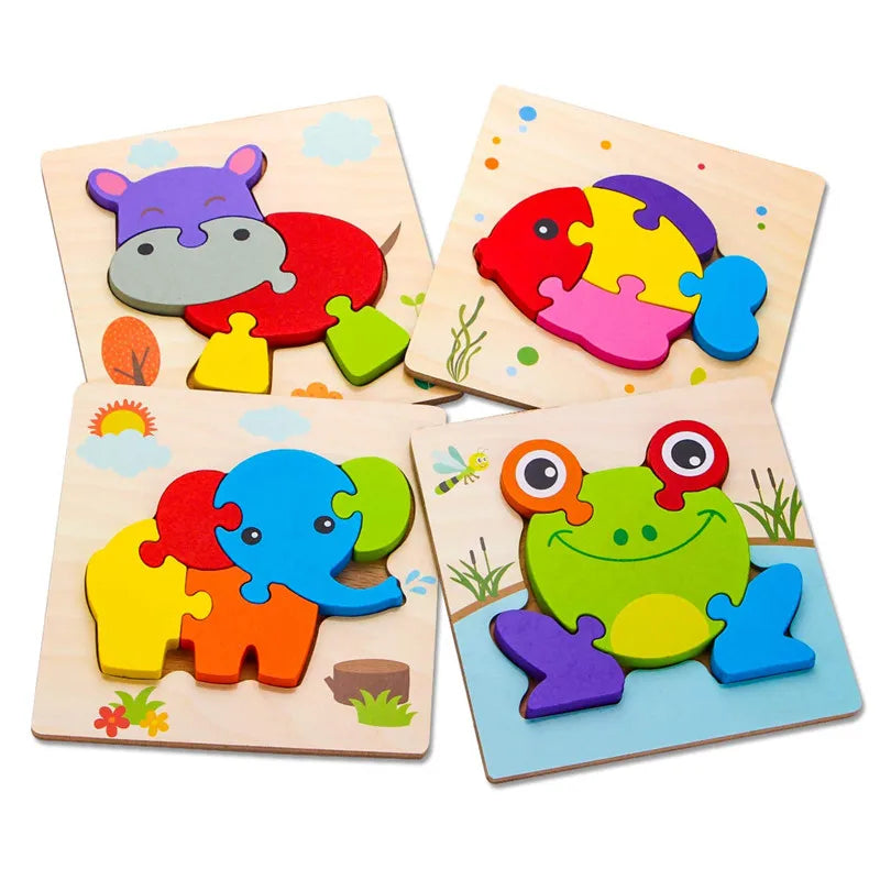 Baby Wooden Montessori Puzzle Child Game Wooden Puzzle 3D Cartoon Animal Puzzle Babies Toys Puzzles For Kids 1 2 3 Year Old