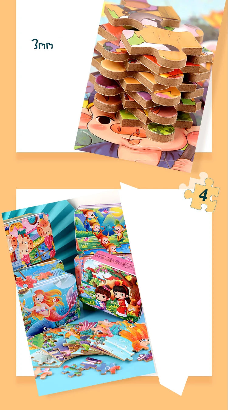 100 Pieces Wooden Toys Puzzle Toy Cartoon Animal Wood Jigsaw Puzzles Child Early Educational Learning Toys for Children