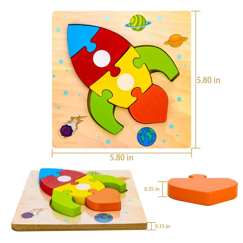 Baby Wooden Montessori Puzzle Child Game Wooden Puzzle 3D Cartoon Animal Puzzle Babies Toys Puzzles For Kids 1 2 3 Year Old