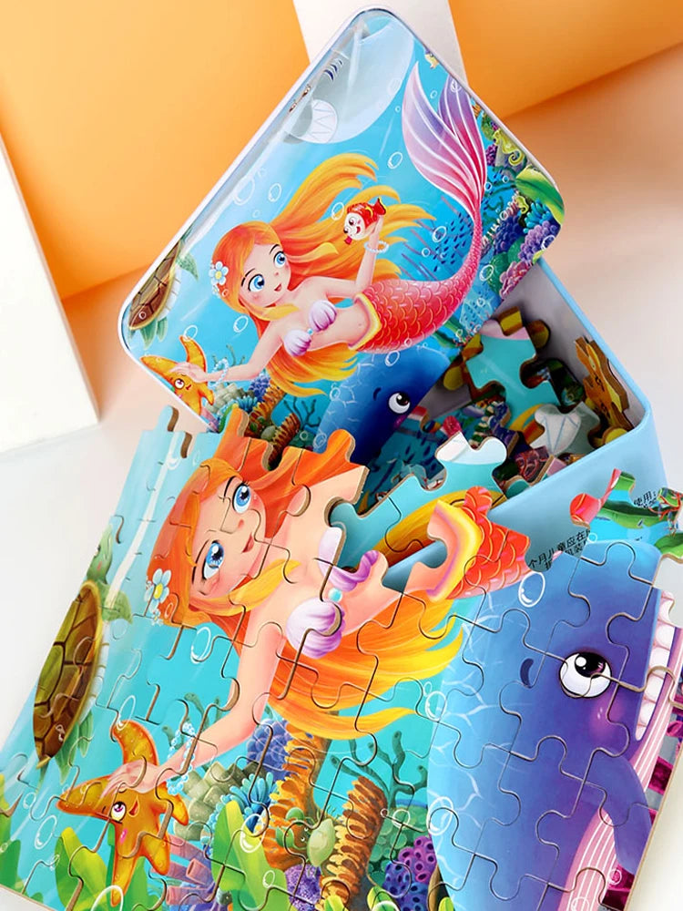 100 Pieces Wooden Toys Puzzle Toy Cartoon Animal Wood Jigsaw Puzzles Child Early Educational Learning Toys for Children
