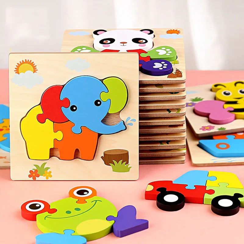 Baby Wooden Montessori Puzzle Child Game Wooden Puzzle 3D Cartoon Animal Puzzle Babies Toys Puzzles For Kids 1 2 3 Year Old