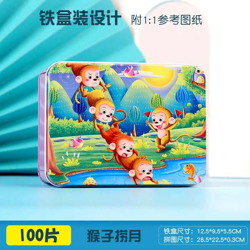 100 Pieces Wooden Toys Puzzle Toy Cartoon Animal Wood Jigsaw Puzzles Child Early Educational Learning Toys for Children