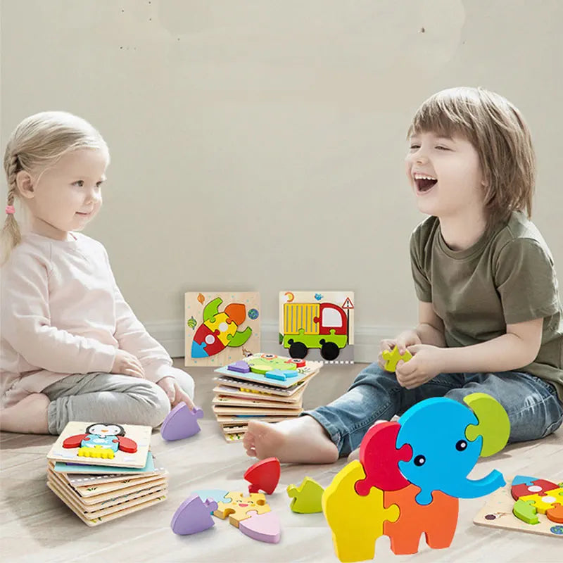 Baby Wooden Montessori Puzzle Child Game Wooden Puzzle 3D Cartoon Animal Puzzle Babies Toys Puzzles For Kids 1 2 3 Year Old