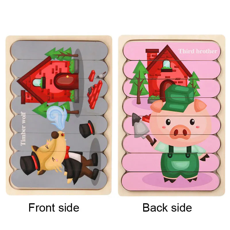 Baby Wooden Montessori Puzzle Child Game Wooden Puzzle 3D Cartoon Animal Puzzle Babies Toys Puzzles For Kids 1 2 3 Year Old