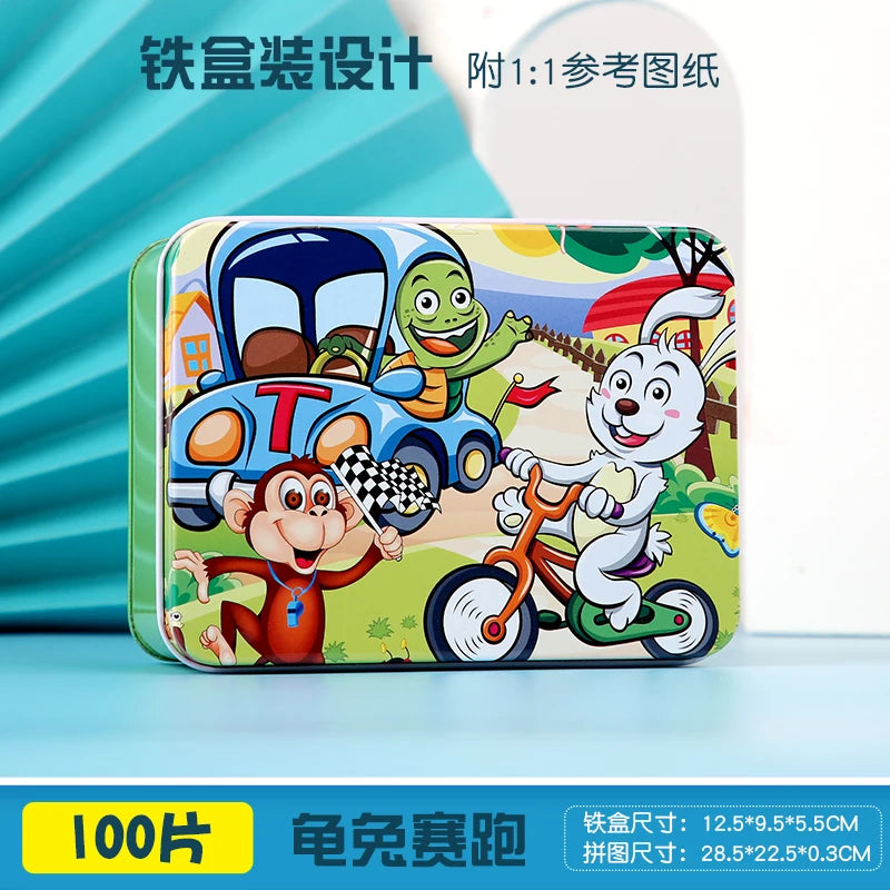 100 Pieces Wooden Toys Puzzle Toy Cartoon Animal Wood Jigsaw Puzzles Child Early Educational Learning Toys for Children