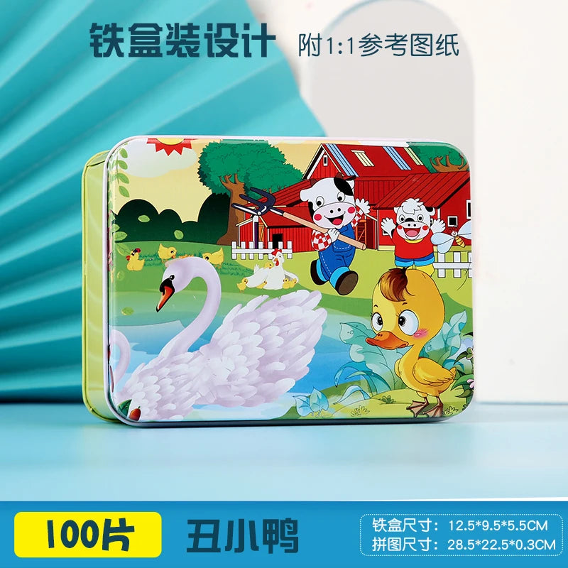 100 Pieces Wooden Toys Puzzle Toy Cartoon Animal Wood Jigsaw Puzzles Child Early Educational Learning Toys for Children