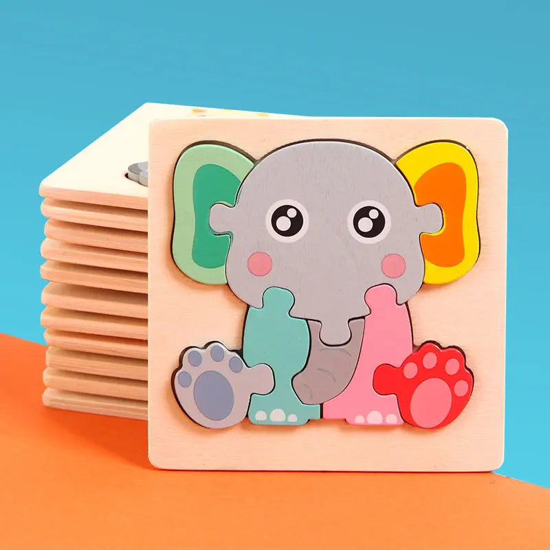 Baby Wooden Montessori Puzzle Child Game Wooden Puzzle 3D Cartoon Animal Puzzle Babies Toys Puzzles For Kids 1 2 3 Year Old