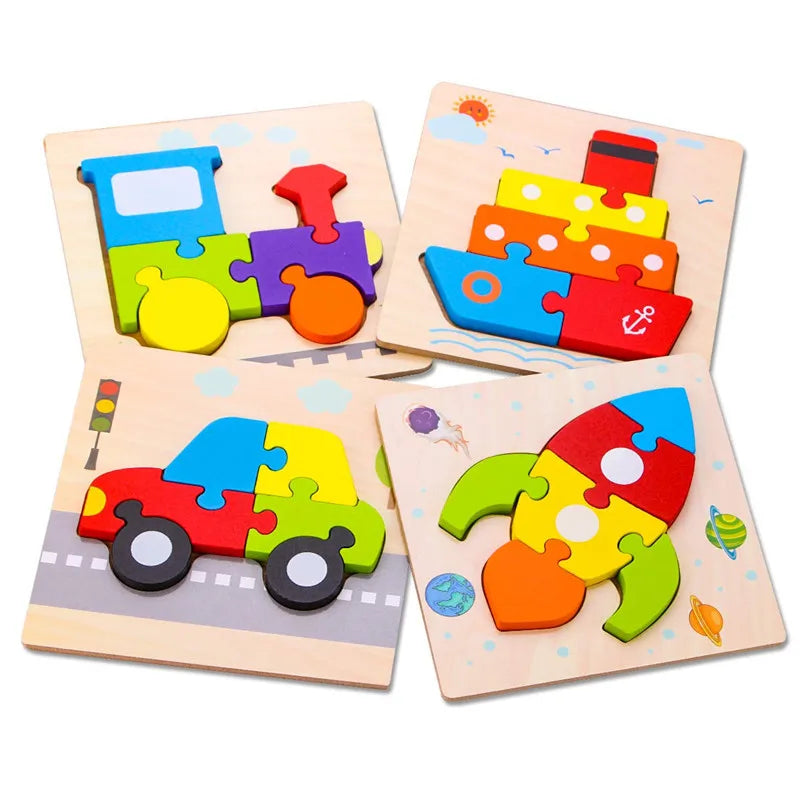 Baby Wooden Montessori Puzzle Child Game Wooden Puzzle 3D Cartoon Animal Puzzle Babies Toys Puzzles For Kids 1 2 3 Year Old