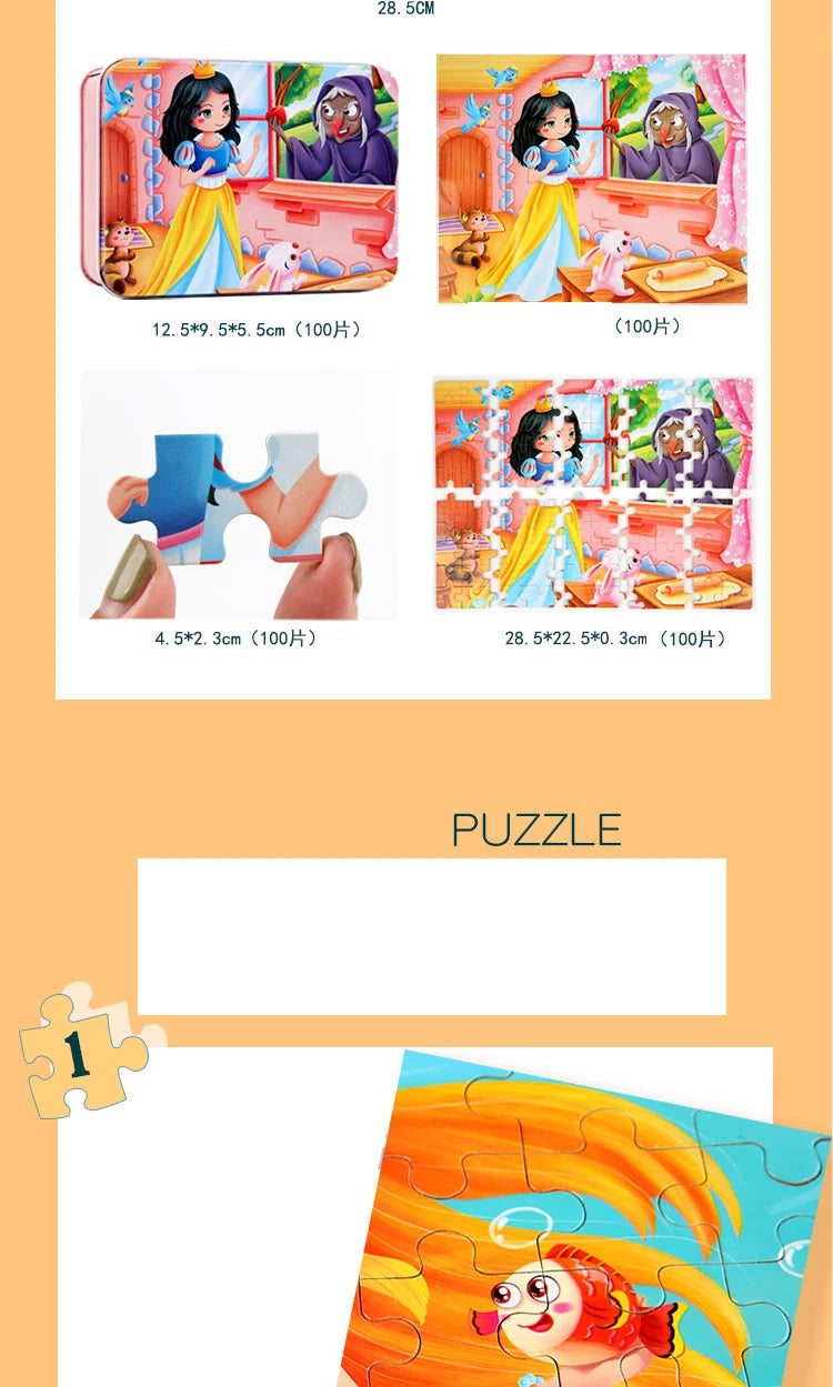 100 Pieces Wooden Toys Puzzle Toy Cartoon Animal Wood Jigsaw Puzzles Child Early Educational Learning Toys for Children