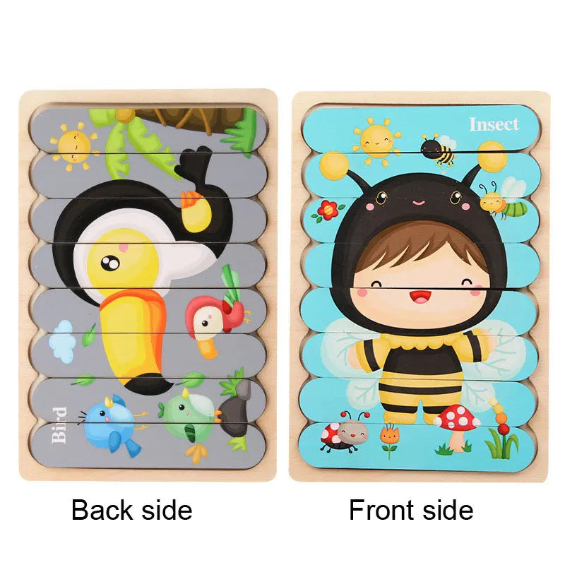 Baby Wooden Montessori Puzzle Child Game Wooden Puzzle 3D Cartoon Animal Puzzle Babies Toys Puzzles For Kids 1 2 3 Year Old