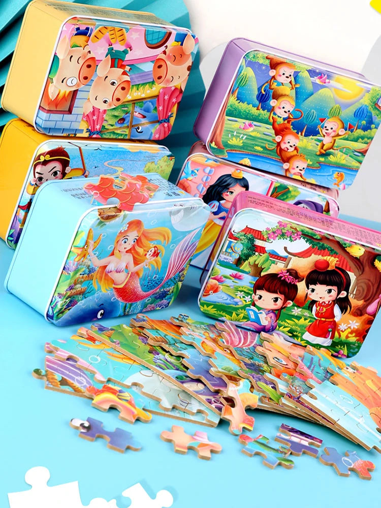 100 Pieces Wooden Toys Puzzle Toy Cartoon Animal Wood Jigsaw Puzzles Child Early Educational Learning Toys for Children