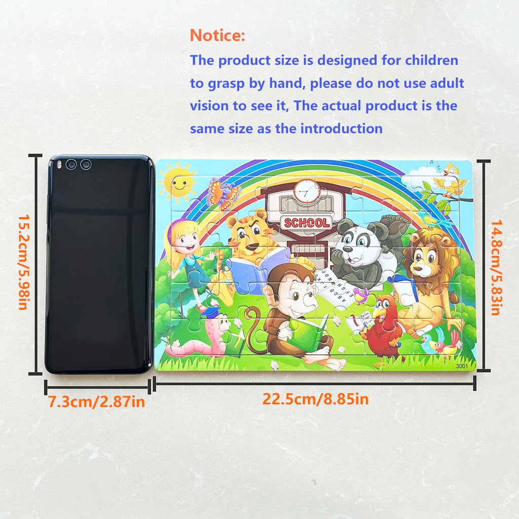 1pc 30 Pieces Wooden Jigsaw Puzzle Kids Cartoon Animal Vehicle Puzzles Games Montessori Learning Educational Toys for Children