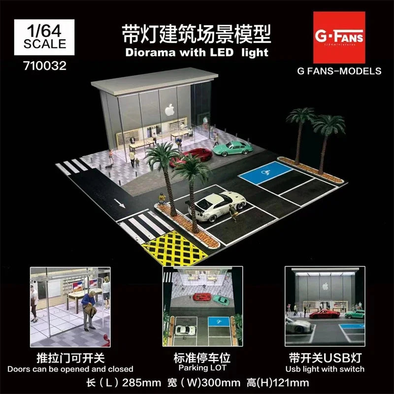 G-FANS 1:64 Diorama Garage LED lights Apple store Model Shop