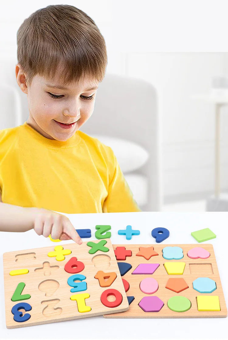 Kids Alphabetic Arithmetic Number Geometric Shapes Wooden Puzzle Montessori Preschool Learning Educational Game Toy for Children