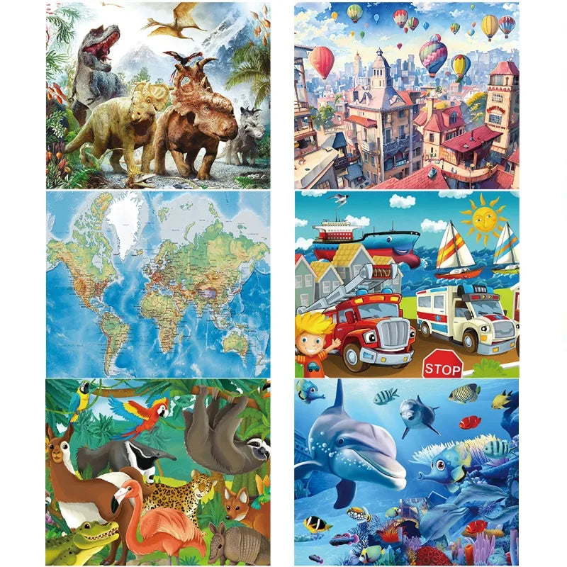 35*42cm Adult 300PCS Paper Jigsaw Puzzle Dinosaur Underwater Worlds Hot Air Balloon World Map Coast Port Entertainment Toy