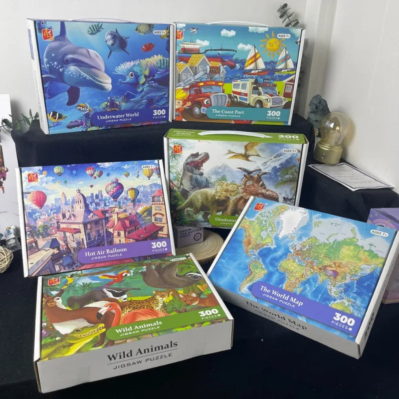 35*42cm Adult 300PCS Paper Jigsaw Puzzle Dinosaur Underwater Worlds Hot Air Balloon World Map Coast Port Entertainment Toy