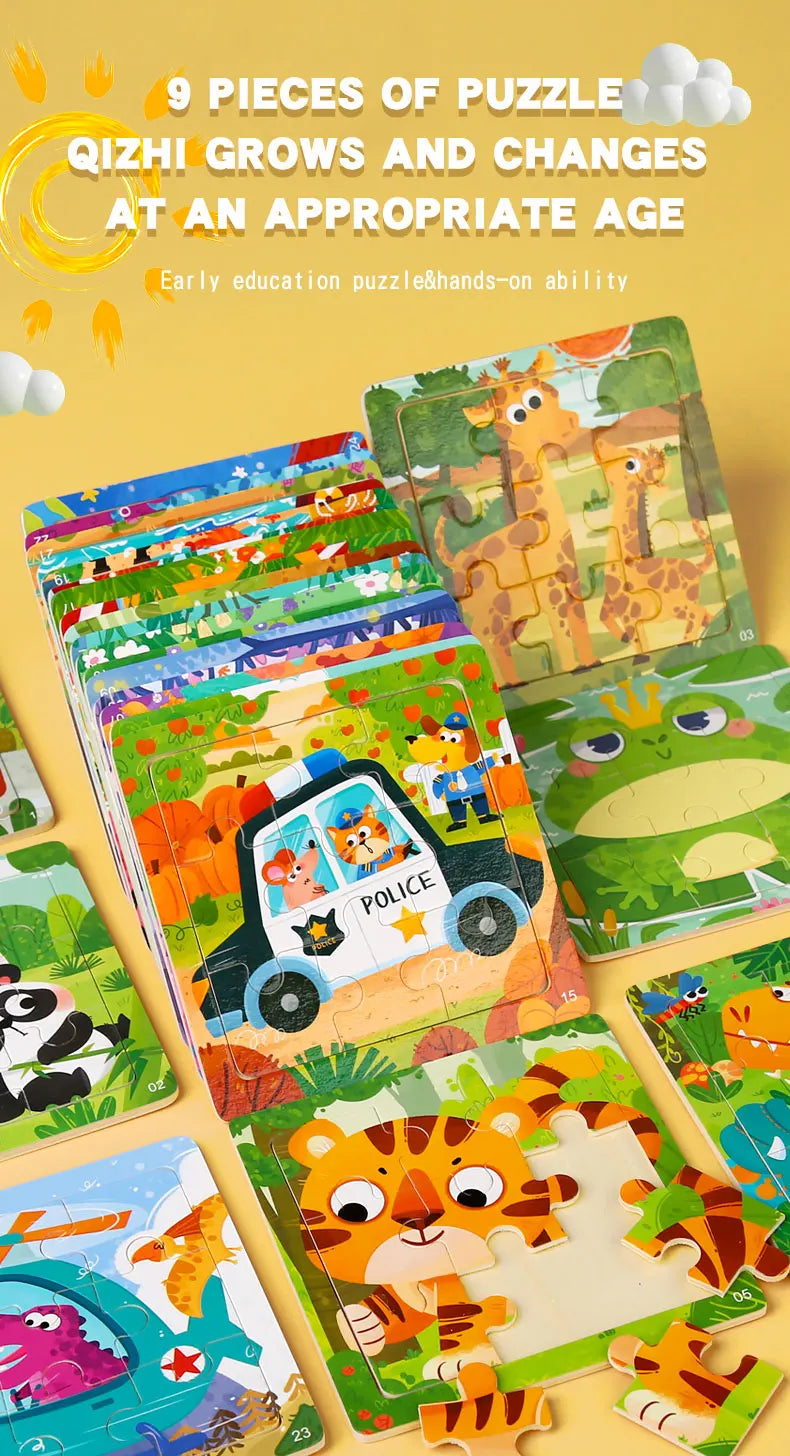 Montessori Wooden Children Cartoon Animal Pattern Puzzle Toy For Early Childhood Education 2-7 Years Old