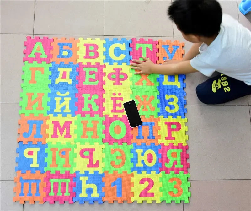 Russian Alphabet Mat Kids Play Cartoon EVA Learning Puzzle Toy Foam Interlocking Patchwork Floor Carpets 36 Pcs 14*14cm Big Size