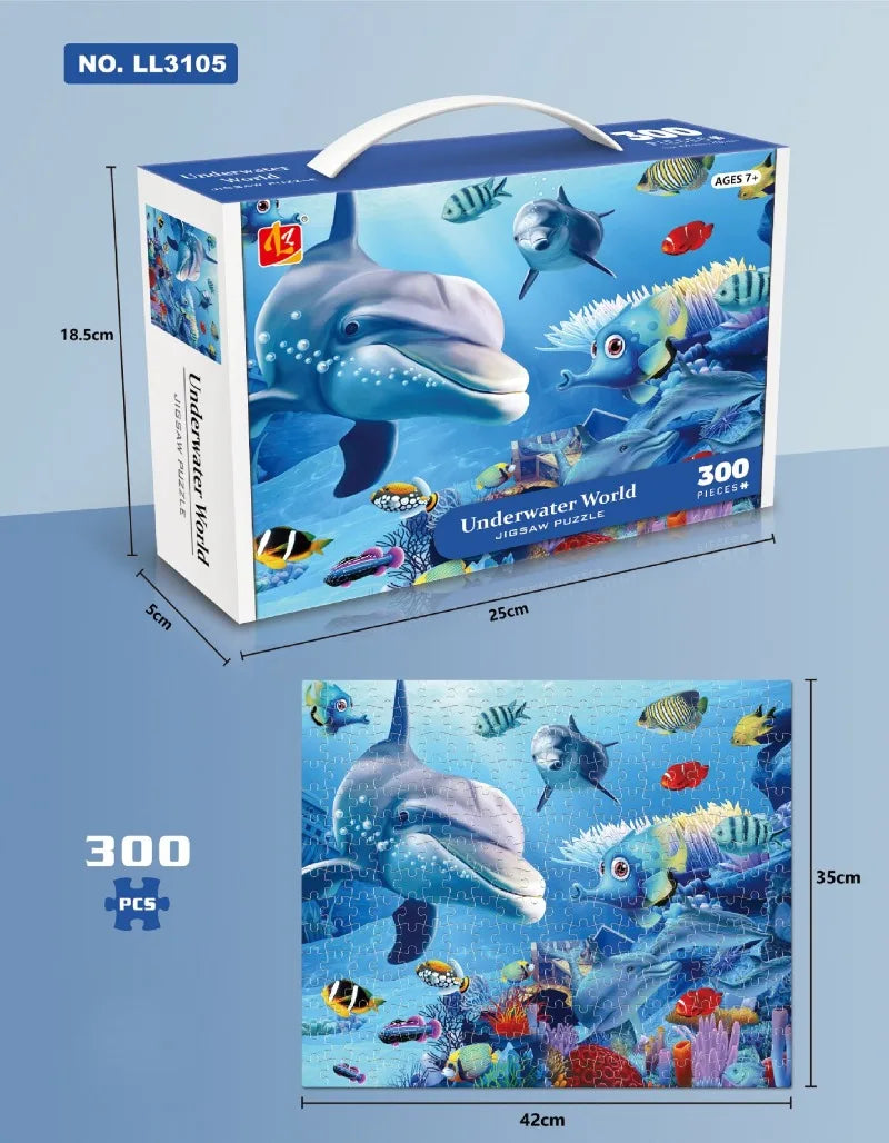 35*42cm Adult 300PCS Paper Jigsaw Puzzle Dinosaur Underwater Worlds Hot Air Balloon World Map Coast Port Entertainment Toy