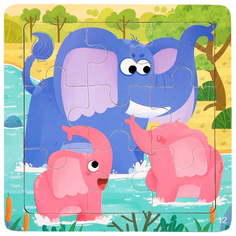 Montessori Wooden Children Cartoon Animal Pattern Puzzle Toy For Early Childhood Education 2-7 Years Old