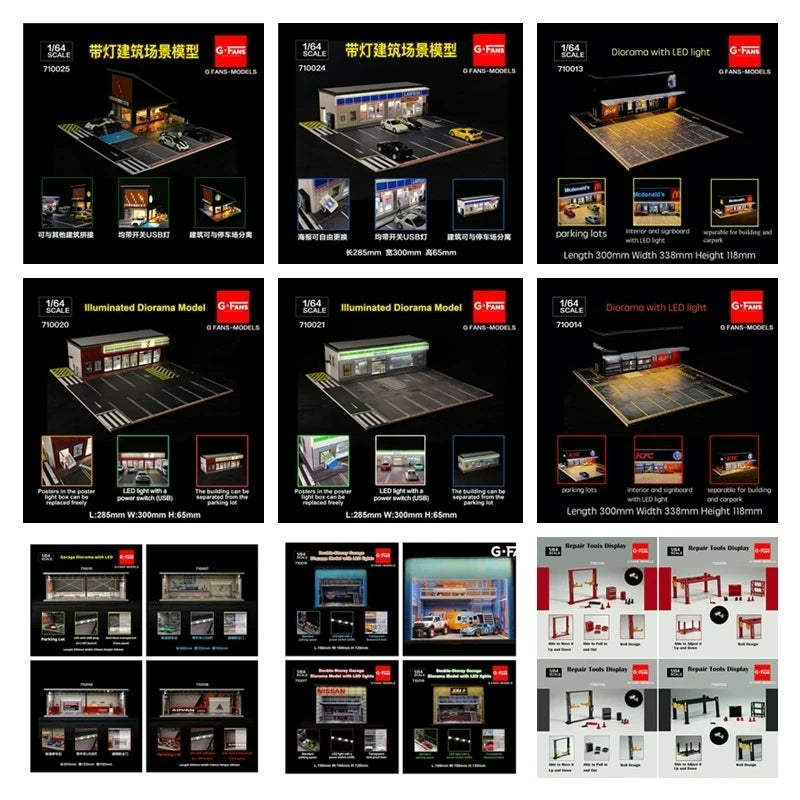 G-FANS 1:64 Diorama Garage LED lights Apple store Model Shop