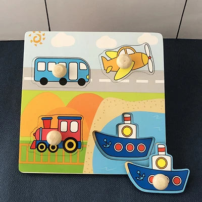 Baby Wooden Montessori Puzzle Child Game Wooden Puzzle 3D Cartoon Animal Puzzle Babies Toys Puzzles For Kids 1 2 3 Year Old