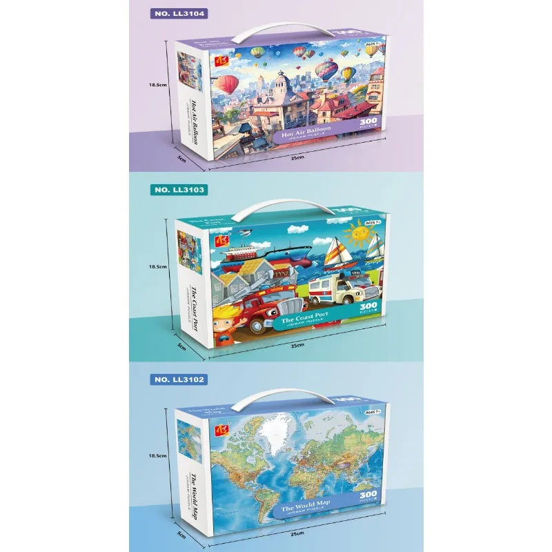 35*42cm Adult 300PCS Paper Jigsaw Puzzle Dinosaur Underwater Worlds Hot Air Balloon World Map Coast Port Entertainment Toy