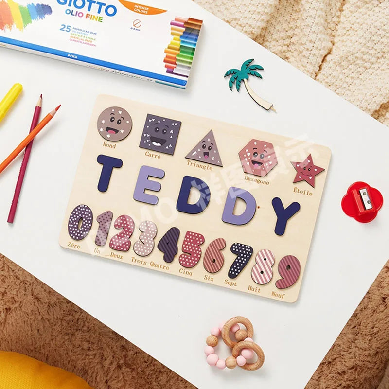 Personalized Wooden Puzzle Baby Custom First Name Puzzle Toy Montessori Educational Shape Matching Game Board Kids Birthday Gift