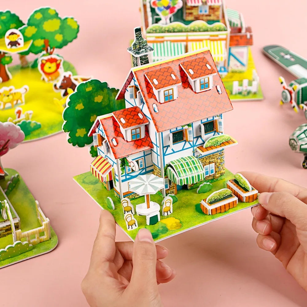 3D Puzzle Handmade DIY House Model Puzzle Children Boys and Girls Toys Paper Jigsaw Puzzle Baby Toys Christmas Gift