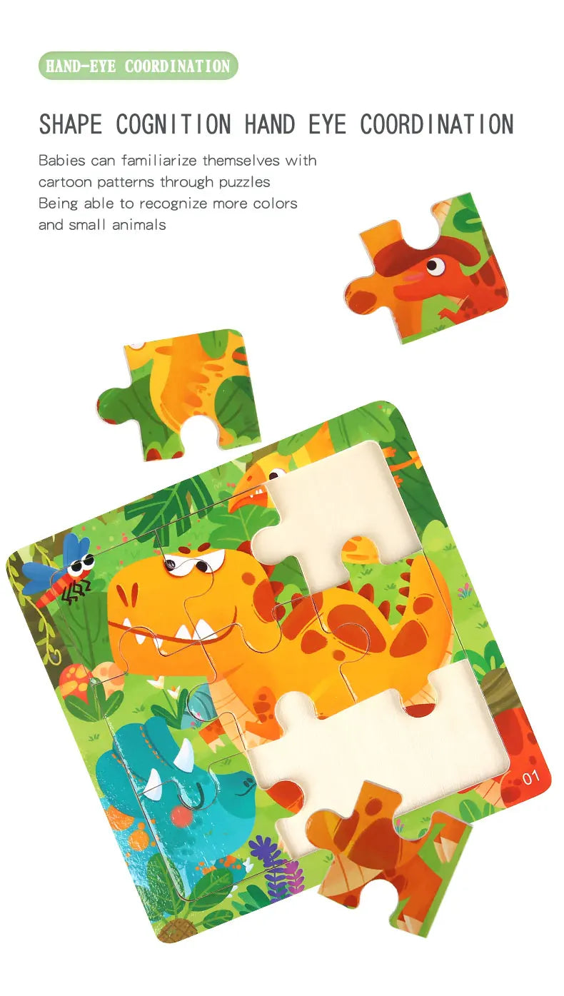 Montessori Wooden Children Cartoon Animal Pattern Puzzle Toy For Early Childhood Education 2-7 Years Old