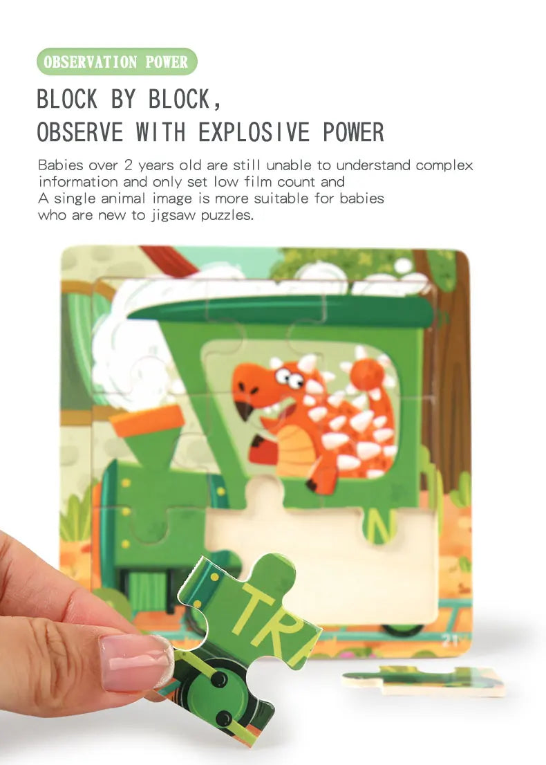 Montessori Wooden Children Cartoon Animal Pattern Puzzle Toy For Early Childhood Education 2-7 Years Old