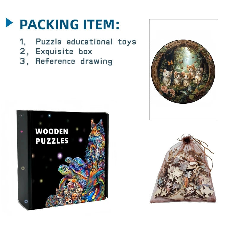 Spring Cat - Wooden Puzzle For Advanced Players - Creative Multiple Special Shapes, Creative Gifts For Boys And Girls