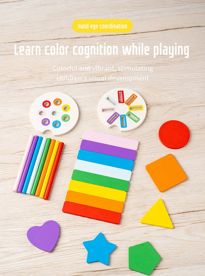 Color classification matching toys, wooden shape recognition toys, children's mathematics learning education toys, sports gifts