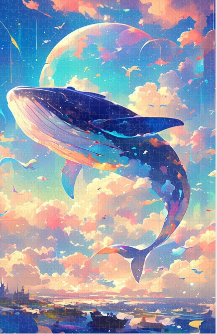 Cartoon Bagged Puzzle Adult 1000 Pieces Animals Cat Wolf Whale Dreamy Decorative Painting Hand- Assembled Gifts Minimalist Bag