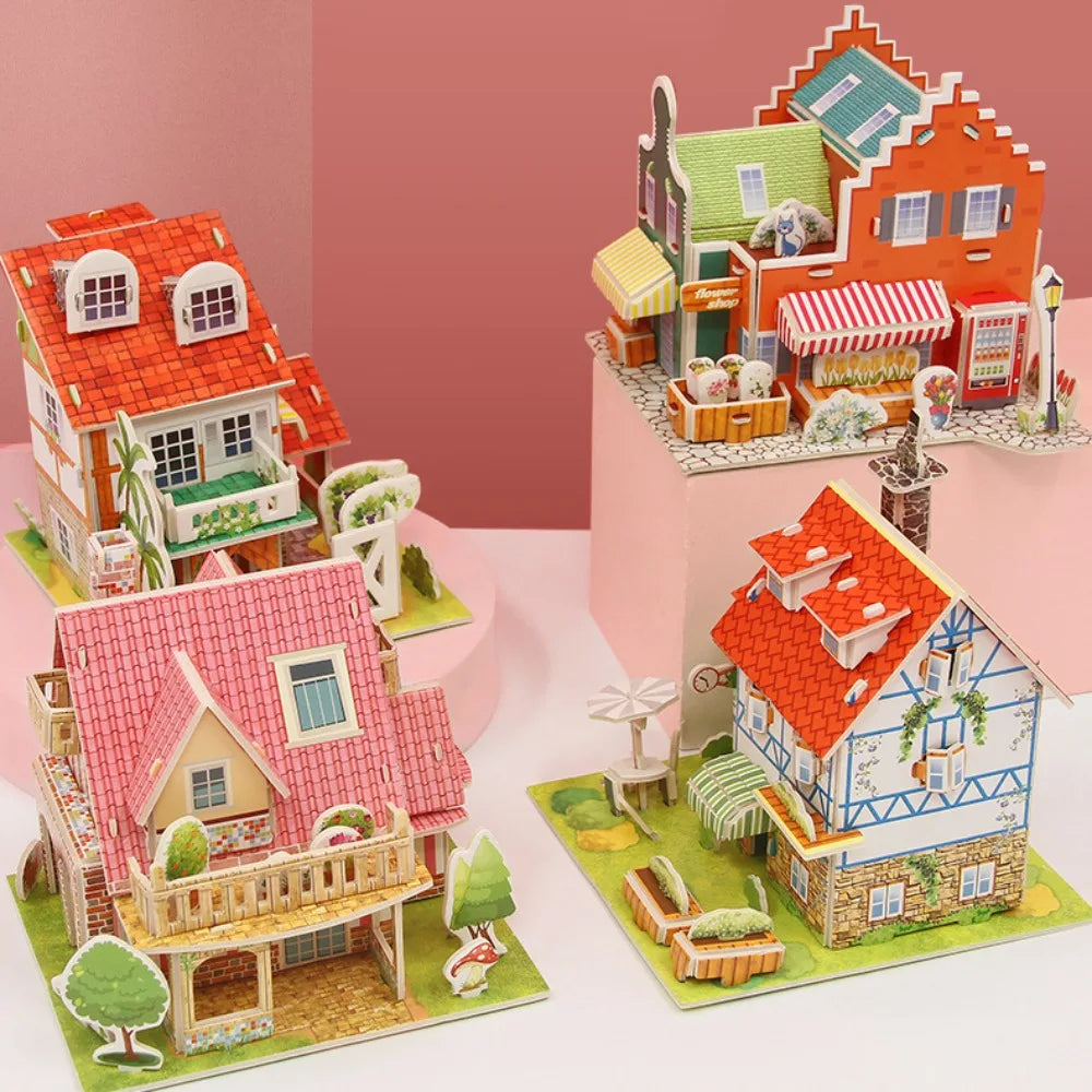 3D Puzzle Handmade DIY House Model Puzzle Children Boys and Girls Toys Paper Jigsaw Puzzle Baby Toys Christmas Gift