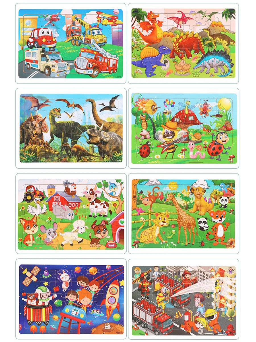 1pc 30 Pieces Wooden Jigsaw Puzzle Kids Cartoon Animal Vehicle Puzzles Games Montessori Learning Educational Toys for Children