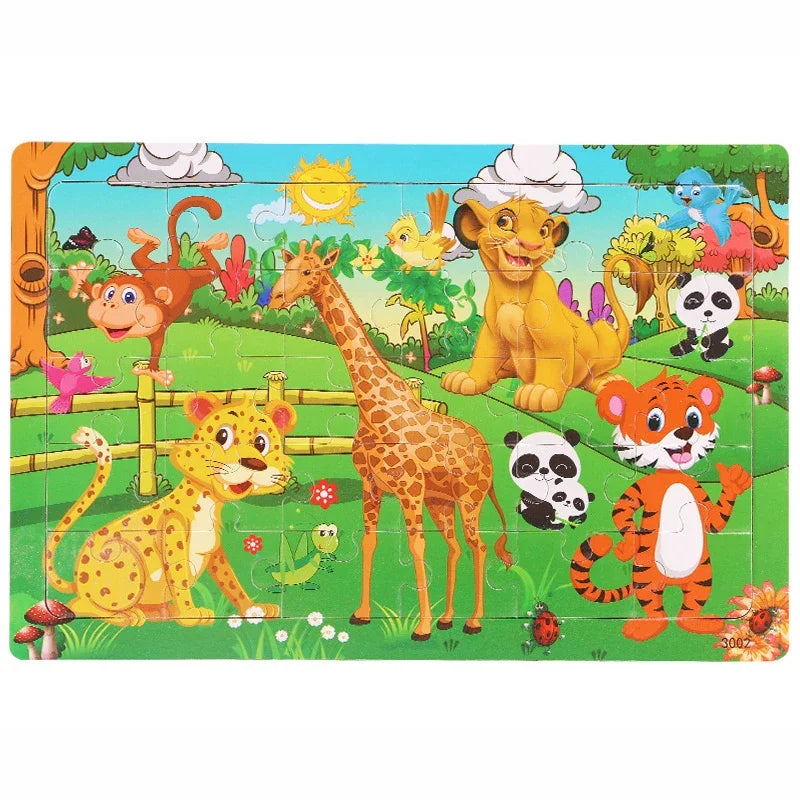 1pc 30 Pieces Wooden Jigsaw Puzzle Kids Cartoon Animal Vehicle Puzzles Games Montessori Learning Educational Toys for Children