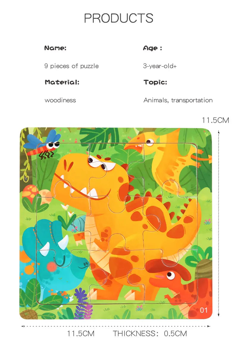 Montessori Wooden Children Cartoon Animal Pattern Puzzle Toy For Early Childhood Education 2-7 Years Old