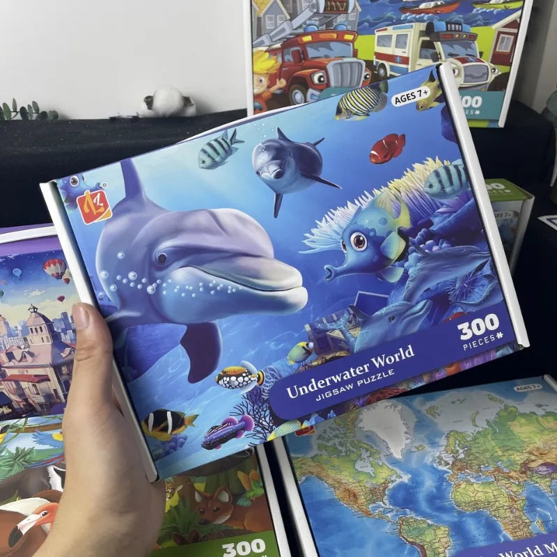 35*42cm Adult 300PCS Paper Jigsaw Puzzle Dinosaur Underwater Worlds Hot Air Balloon World Map Coast Port Entertainment Toy