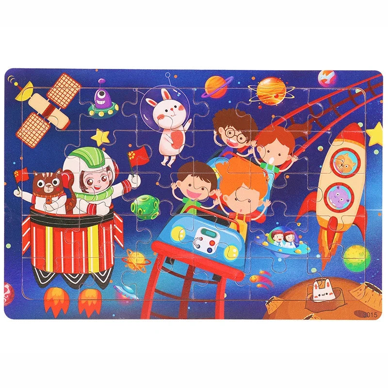 1pc 30 Pieces Wooden Jigsaw Puzzle Kids Cartoon Animal Vehicle Puzzles Games Montessori Learning Educational Toys for Children