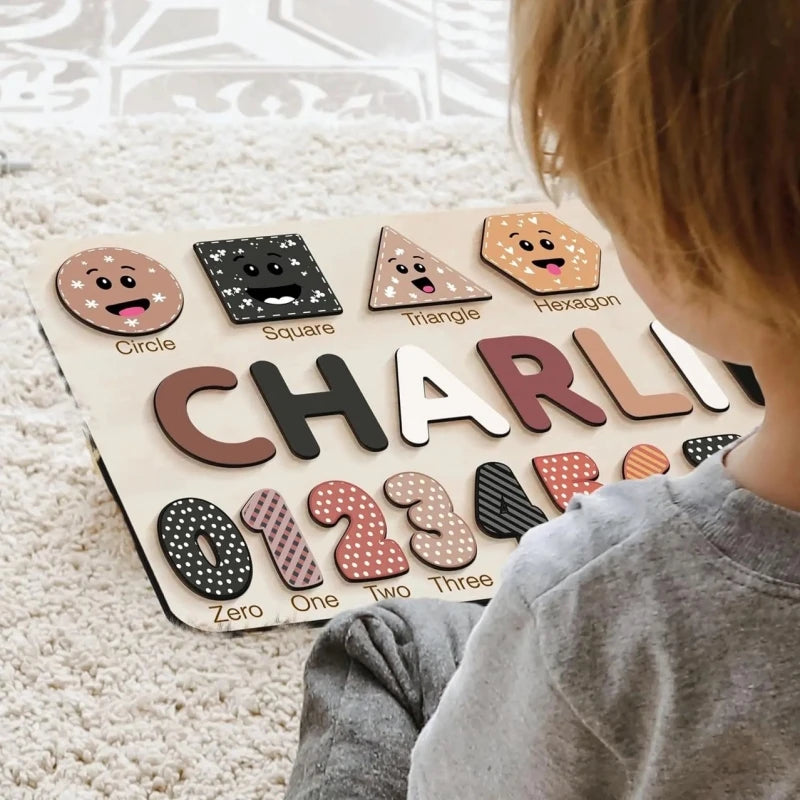 Personalized Wooden Puzzle Baby Custom First Name Puzzle Toy Montessori Educational Shape Matching Game Board Kids Birthday Gift