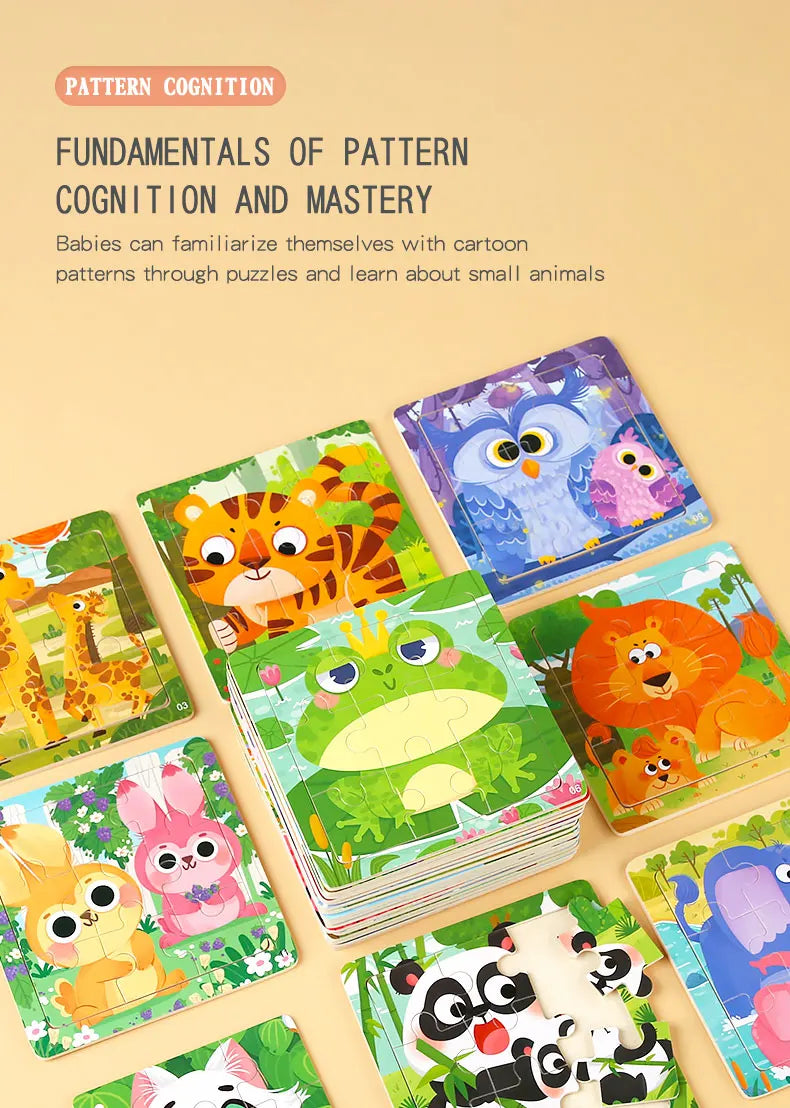 Montessori Wooden Children Cartoon Animal Pattern Puzzle Toy For Early Childhood Education 2-7 Years Old