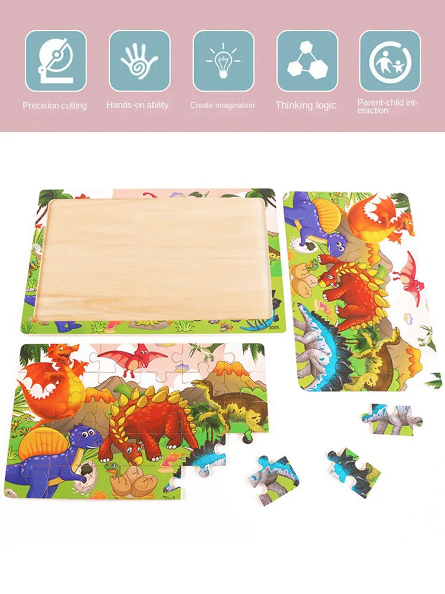 1pc 30 Pieces Wooden Jigsaw Puzzle Kids Cartoon Animal Vehicle Puzzles Games Montessori Learning Educational Toys for Children