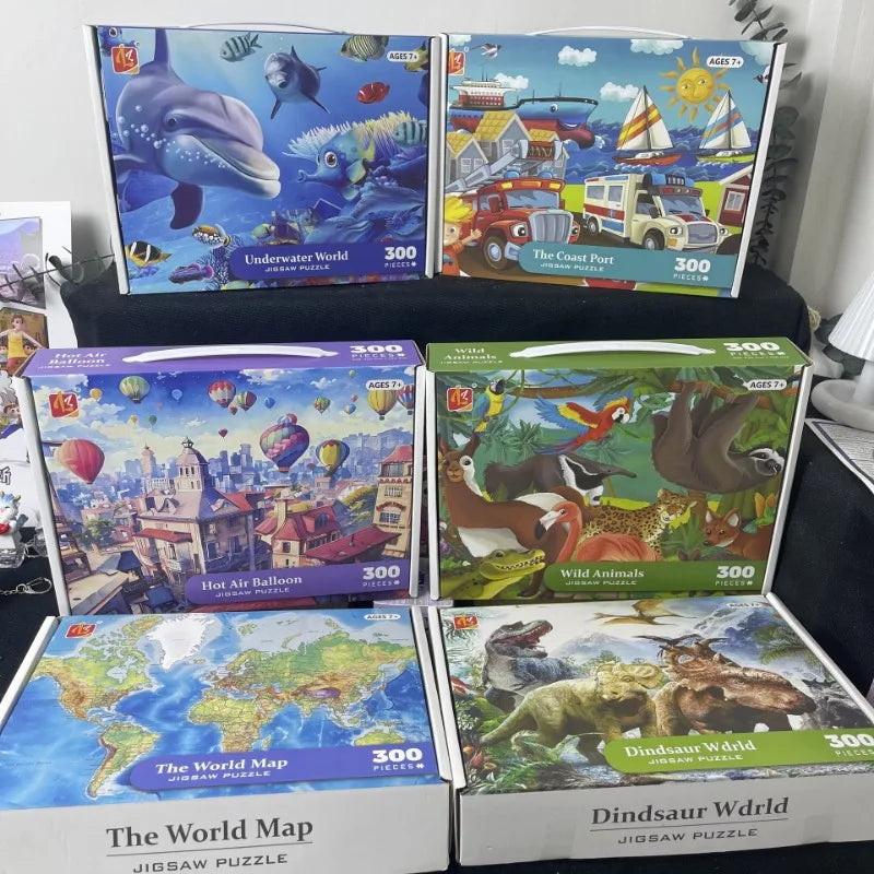 35*42cm Adult 300PCS Paper Jigsaw Puzzle Dinosaur Underwater Worlds Hot Air Balloon World Map Coast Port Entertainment Toy