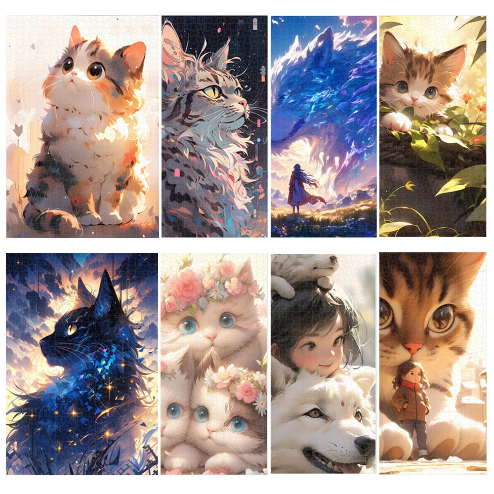 Cartoon Bagged Puzzle Adult 1000 Pieces Animals Cat Wolf Whale Dreamy Decorative Painting Hand- Assembled Gifts Minimalist Bag